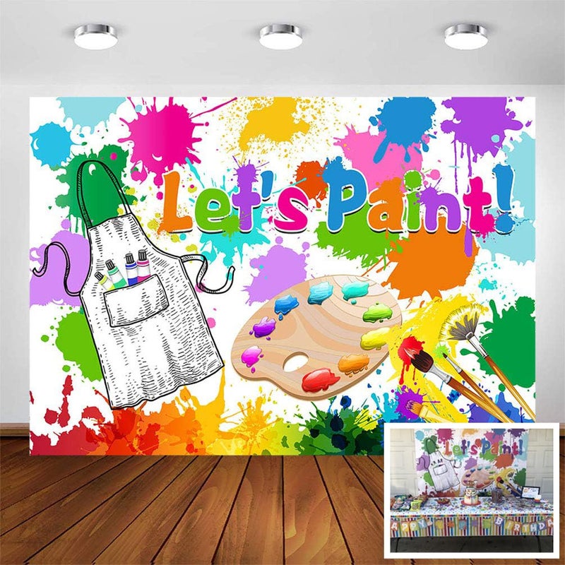 Avezano Let's Paint Party Backdrop for Kids 7x5ft Art Paint Birthday Party Photography Background Watercolor Colorful Graffiti Splatter Dress for a Mess Art Painting Party Photo Booth Backdrop - Image 1